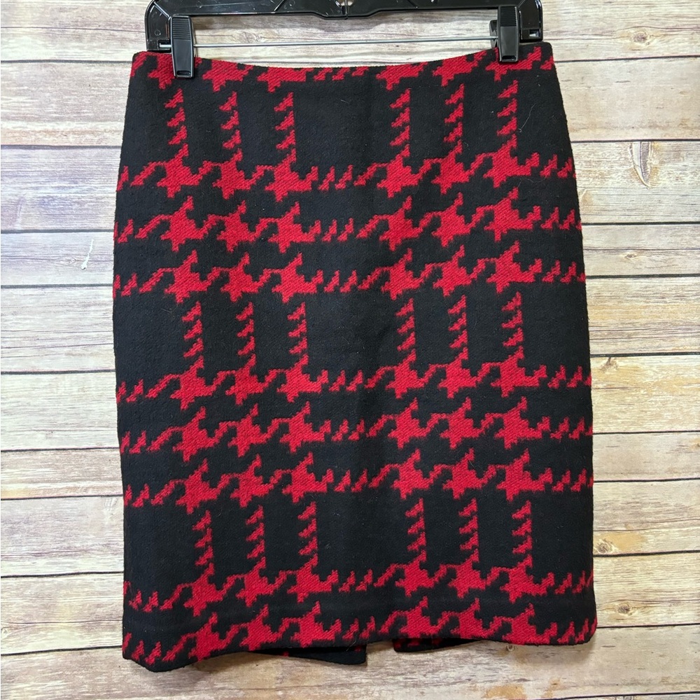 Talbots Red/Black Large Houndstooth Check Pencil Skirt 6 Petite EUC F4